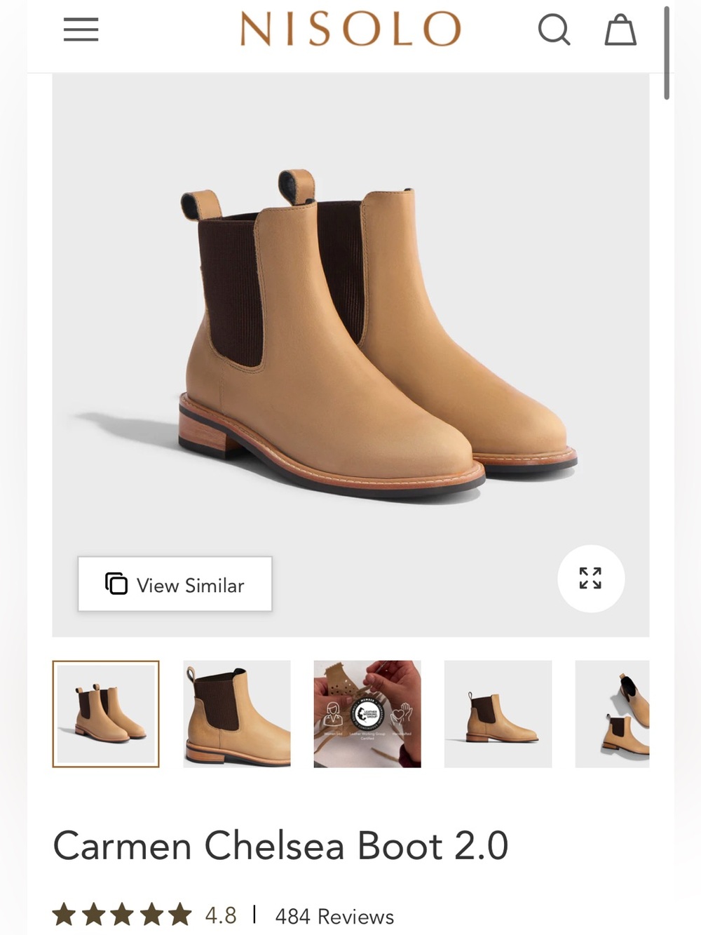 Nisolo Carmen Chelsea Boot in Tan with Dark Brown Elastic
